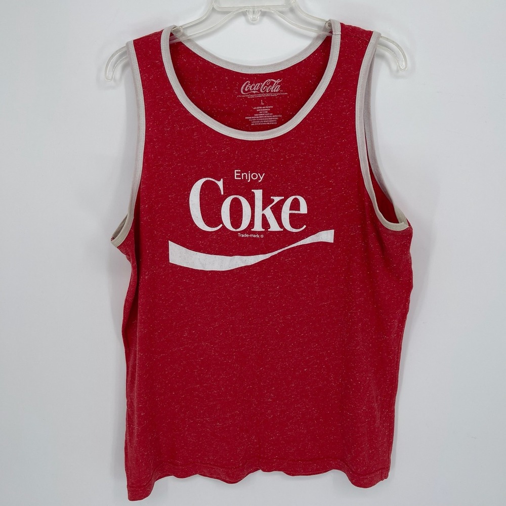 Coca-Cola Men's Red Enjoy Coke Sleeveless Graphic Classic Ringer Tank Top Size L